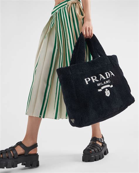 prada terry tote bag black|Black/white Terry tote bag .